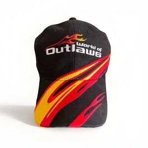 World of Outlaws baseball cap with red and yellow flame embroidery RMG3